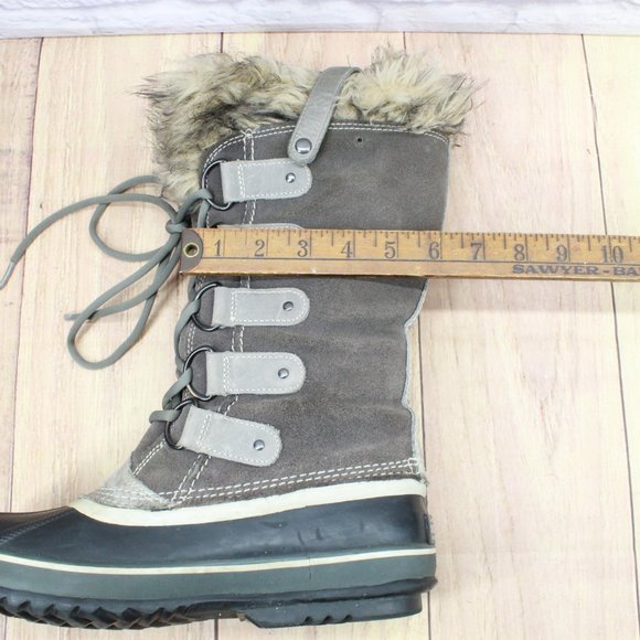 Sorel Joan of Artic Gray Suede Fur Trim Waterproof Winter Boots Size 9 - Picture 7 of 12